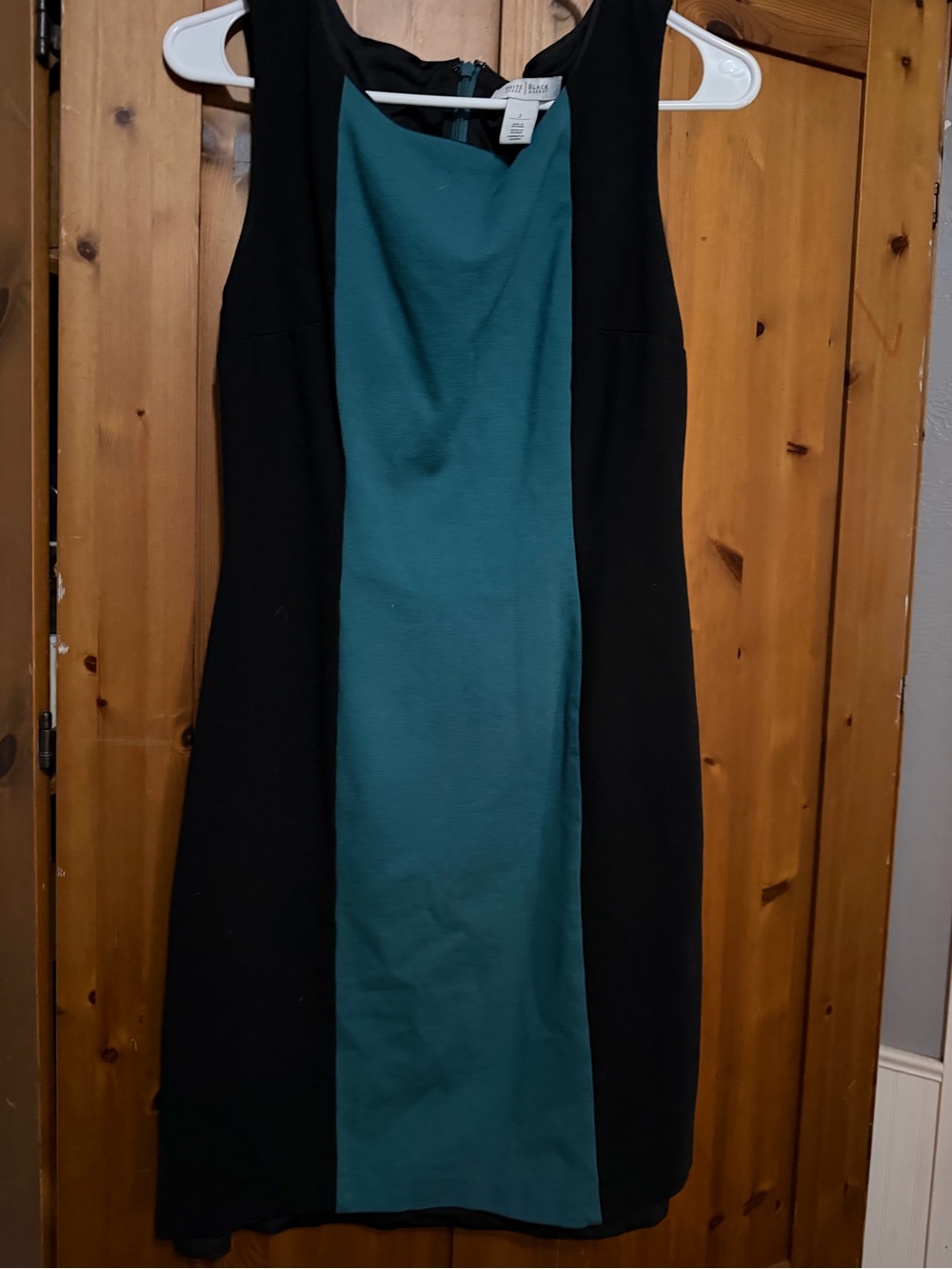 White House Black Market Teal and Black Colorblock Sheath Dress